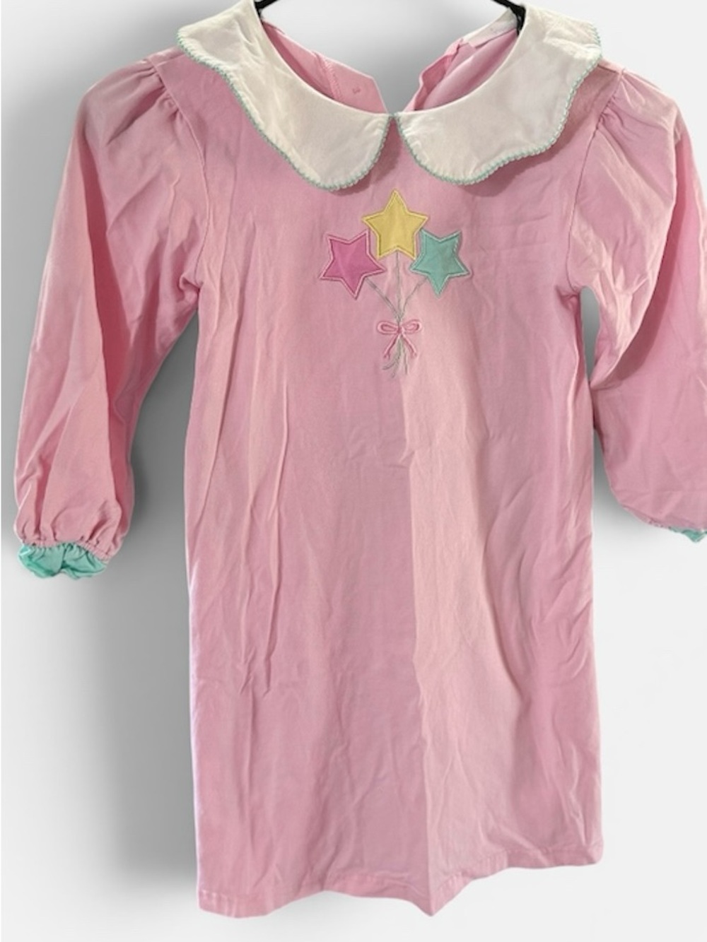 Girls Pink Star Balloon dress with Peter Pan Collar